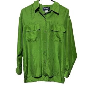 Best American Clothing Co Green Collard Womens Silk Shirt Button Down Size Small